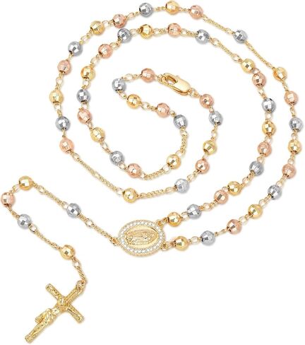 FLHEART Catholic Crucifix Gifts Women's Rosary Beads Y Necklace-Silver 14K Gold Plated Virgin Mary Jesus Cross Y Long Chain Religious Gift Confirmation Baptism Godmother Happy Easter Basket Stuffers in Saudi Arabia