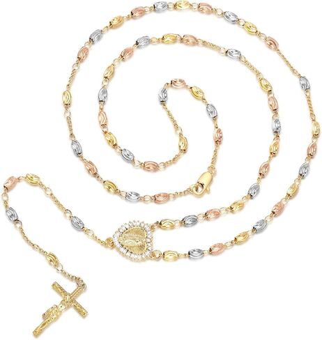 FLHEART Catholic Crucifix Gifts Women's Rosary Beads Y Necklace-Silver 14K Gold Plated Virgin Mary Jesus Cross Y Long Chain Religious Gift Confirmation Baptism Godmother Happy Easter Basket Stuffers in Saudi Arabia