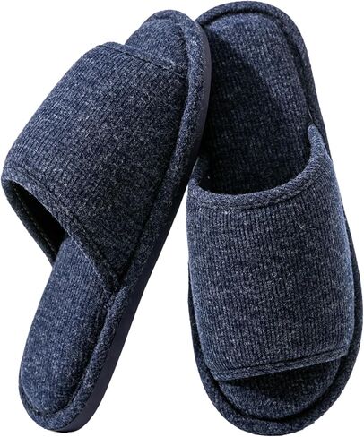 Mens Open Toe Slippers, Breathable House Slippers for Men, Memory Foam Indoor Slippers, Non Slip Knit Slip-On Shoes in Saudi Arabia