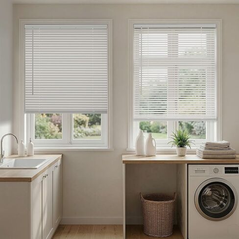 DEZ FURNISHINGS Premium Cordless 1" Room Darkening Vinyl Mini Blinds, 62" W x 64" H, White in Kuwait