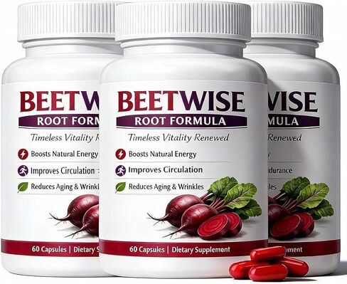 (3 Bottles) Beetwise Root Formula | Cold Pressed - Beetroot Supplement Organic – Vegan-Friendly, Non-GMO, 60 Capsules in Kuwait