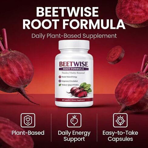 (3 Bottles) Beetwise Root Formula | Cold Pressed - Beetroot Supplement Organic – Vegan-Friendly, Non-GMO, 60 Capsules in Kuwait