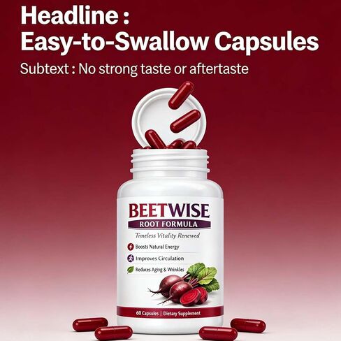 (3 Bottles) Beetwise Root Formula | Cold Pressed - Beetroot Supplement Organic – Vegan-Friendly, Non-GMO, 60 Capsules in Kuwait