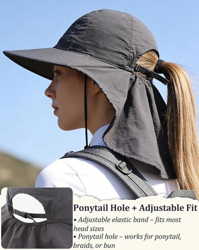 Sun Hat for Men Women with Neck Flap Ponytail Hole, Wide Brim UPF 50+ Fishing Hat for Outdoor Beach Hiking Camping Unisex in Saudi Arabia