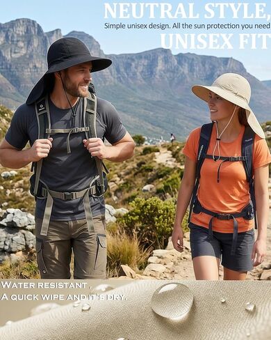 Sun Hat for Men Women with Neck Flap Ponytail Hole, Wide Brim UPF 50+ Fishing Hat for Outdoor Beach Hiking Camping Unisex in Saudi Arabia