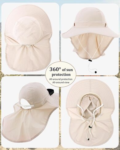 Sun Hat for Men Women with Neck Flap Ponytail Hole, Wide Brim UPF 50+ Fishing Hat for Outdoor Beach Hiking Camping Unisex in Saudi Arabia