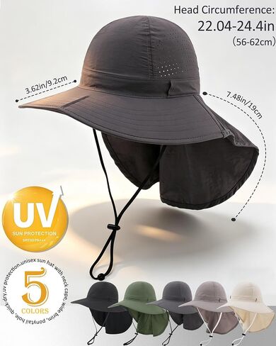 Sun Hat for Men Women with Neck Flap Ponytail Hole, Wide Brim UPF 50+ Fishing Hat for Outdoor Beach Hiking Camping Unisex in Saudi Arabia
