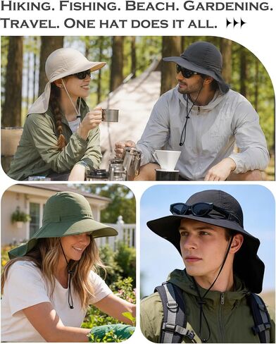 Sun Hat for Men Women with Neck Flap Ponytail Hole, Wide Brim UPF 50+ Fishing Hat for Outdoor Beach Hiking Camping Unisex in Saudi Arabia