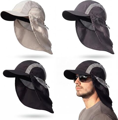 Janmercy 3 Pcs Sun Hats with Neck Flap for Men Uv50+ Large Brim Baseball Cap with Neck Cap UV Sun Protection Adjustable Breathable for Hiking Cycling Fishing Outdoor Sports in Kuwait