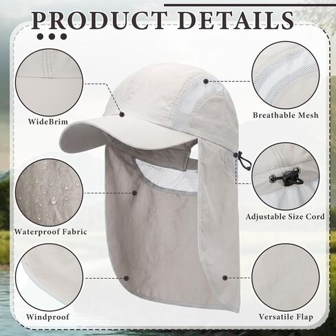 Janmercy 3 Pcs Sun Hats with Neck Flap for Men Uv50+ Large Brim Baseball Cap with Neck Cap UV Sun Protection Adjustable Breathable for Hiking Cycling Fishing Outdoor Sports in Kuwait