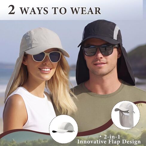 Janmercy 3 Pcs Sun Hats with Neck Flap for Men Uv50+ Large Brim Baseball Cap with Neck Cap UV Sun Protection Adjustable Breathable for Hiking Cycling Fishing Outdoor Sports in Kuwait