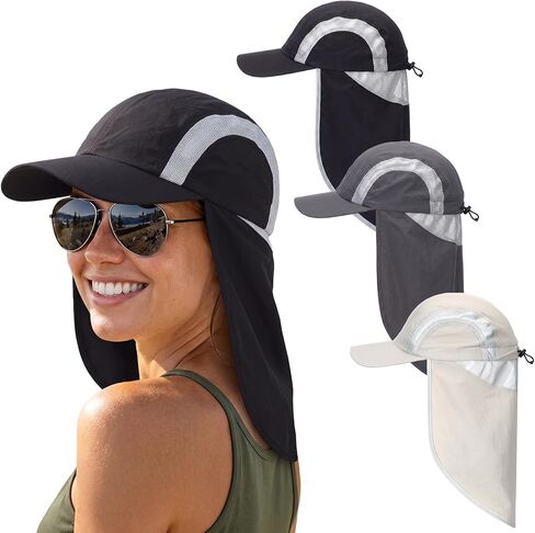 Janmercy 3 Pcs Sun Hats with Neck Flap for Men Uv50+ Large Brim Baseball Cap with Neck Cap UV Sun Protection Adjustable Breathable for Hiking Cycling Fishing Outdoor Sports in Kuwait