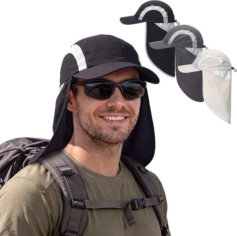 Janmercy 3 Pcs Sun Hats with Neck Flap for Men Uv50+ Large Brim Baseball Cap with Neck Cap UV Sun Protection Adjustable Breathable for Hiking Cycling Fishing Outdoor Sports in Kuwait