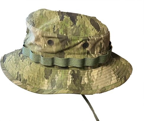 Military Boonie Hat, A-TACS Camo Pattern, Tactical Sun Hat with Chin Strap in Kuwait