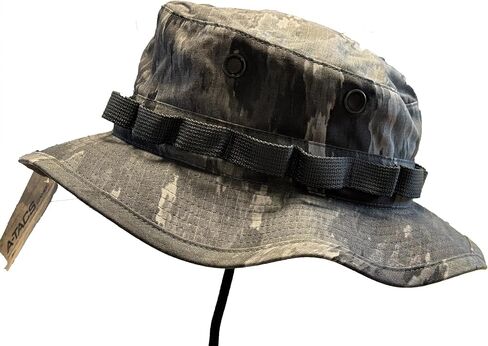 Military Boonie Hat, A-TACS Camo Pattern, Tactical Sun Hat with Chin Strap in Kuwait