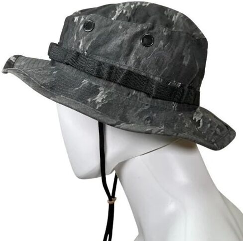 Military Boonie Hat, A-TACS Camo Pattern, Tactical Sun Hat with Chin Strap in Kuwait