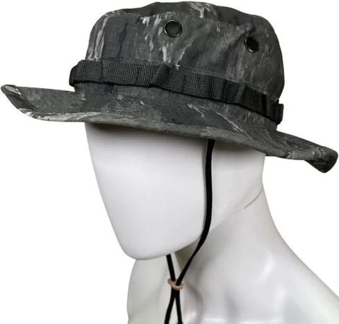 Military Boonie Hat, A-TACS Camo Pattern, Tactical Sun Hat with Chin Strap in Kuwait