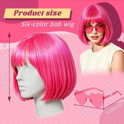 DAJOOEE 6 Pack Colored Wigs, Neon Colorful Party Wigs for Women Girls Cosplay Costume Party Holiday Bachelorette Night Club (Pink) in Saudi Arabia