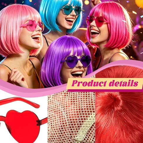 DAJOOEE 6 Pack Colored Wigs, Neon Colorful Party Wigs for Women Girls Cosplay Costume Party Holiday Bachelorette Night Club (Pink) in Saudi Arabia