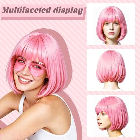 DAJOOEE 6 Pack Colored Wigs, Neon Colorful Party Wigs for Women Girls Cosplay Costume Party Holiday Bachelorette Night Club (Pink) in Saudi Arabia