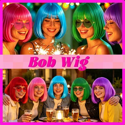 DAJOOEE 6 Pack Colored Wigs, Neon Colorful Party Wigs for Women Girls Cosplay Costume Party Holiday Bachelorette Night Club (Pink) in Saudi Arabia