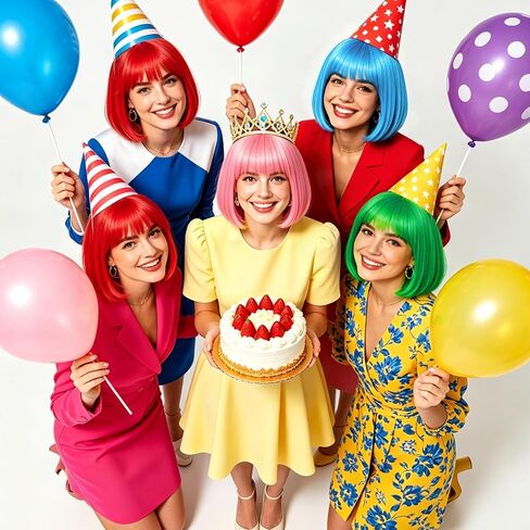 DAJOOEE 6 Pack Colored Wigs, Neon Colorful Party Wigs for Women Girls Cosplay Costume Party Holiday Bachelorette Night Club (Pink) in Saudi Arabia