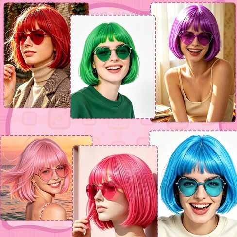 DAJOOEE 6 Pack Colored Wigs, Neon Colorful Party Wigs for Women Girls Cosplay Costume Party Holiday Bachelorette Night Club (Pink) in Saudi Arabia