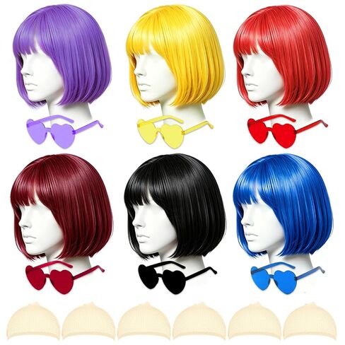 DAJOOEE 6 Pack Colored Wigs, Neon Colorful Party Wigs for Women Girls Cosplay Costume Party Holiday Bachelorette Night Club (Pink) in Saudi Arabia
