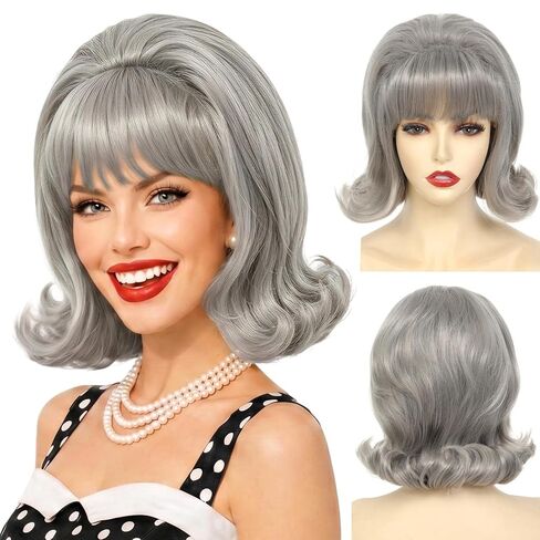 Blonde Short Bob Wig with Bangs for Women 60s 70s Retro Beehive Bouffant Wigs Vintage Costume Wig for Halloween Party Cosplay Fun Wig Shoulder length (Blonde 613#) in Saudi Arabia