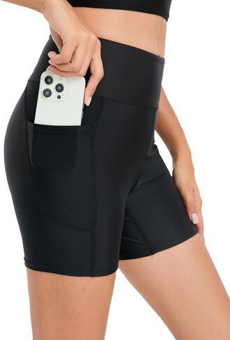 Women's 3.5" High Waisted Tummy Control Swim Shorts with Pockets, Board Shorts Bathing Suit Bottoms Boy Shorts in Saudi Arabia