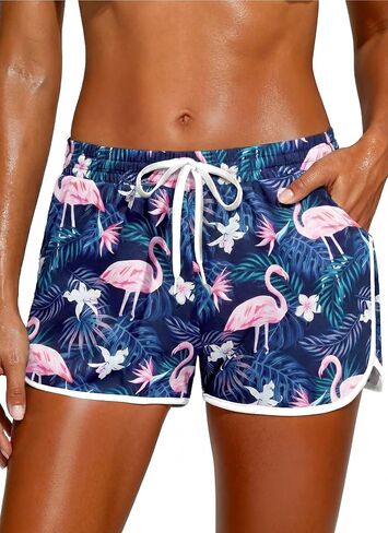 Women Swim Shorts with Pockets - Summer Floral Beach Boardshorts Drawstring Swim Trunks Swimsuit Bottom 2026 in Kuwait
