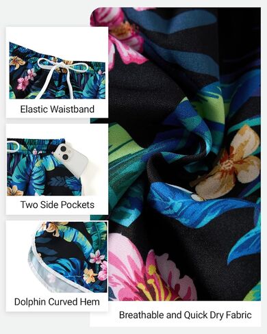 Women Swim Shorts with Pockets - Summer Floral Beach Boardshorts Drawstring Swim Trunks Swimsuit Bottom 2026 Tropic Leaves S in Kuwait