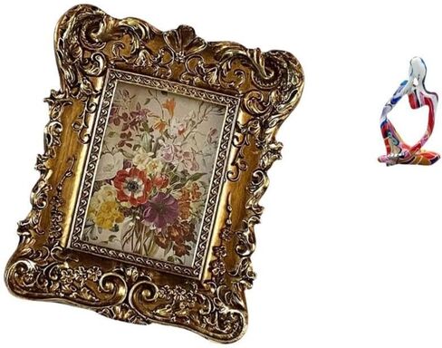 Fenteer Photo Frame Retro Photo Frame Vintage Table Picture Frame Ornate Wall Hanging Photo Frame Resin Statue Sitting Thinker Figurine Ornament Made of Resin in Kuwait