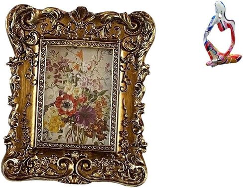Fenteer Photo Frame Retro Photo Frame Vintage Table Picture Frame Ornate Wall Hanging Photo Frame Resin Statue Sitting Thinker Figurine Ornament Made of Resin in Kuwait