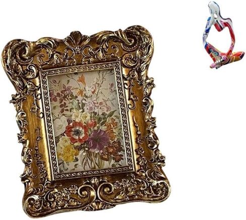 Fenteer Photo Frame Retro Photo Frame Vintage Table Picture Frame Ornate Wall Hanging Photo Frame Resin Statue Sitting Thinker Figurine Ornament Made of Resin in Kuwait
