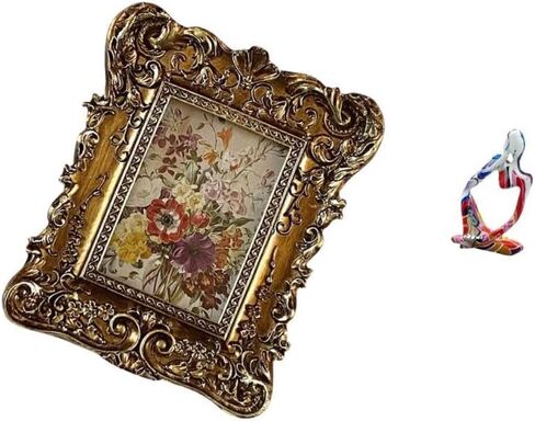 Fenteer Photo Frame Retro Photo Frame Vintage Table Picture Frame Ornate Wall Hanging Photo Frame Resin Statue Sitting Thinker Figurine Ornament Made of Resin in Kuwait