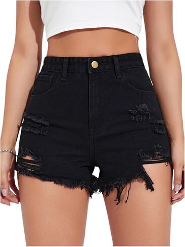 GORGLITTER Women's Denim Jean Shorts Western High Waisted Straight Leg Ripped Raw Hem Shorts Cowgirl Going Out Outfits in Kuwait
