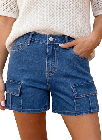 Astylish Women's High Waisted Shorts Jean Stretchy Casual Fashion Trendy Flap Pockets Denim Shorts in Kuwait