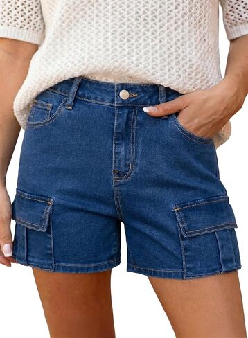 Astylish Women's High Waisted Shorts Jean Stretchy Casual Fashion Trendy Flap Pockets Denim Shorts in Kuwait