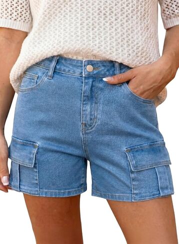 Astylish Women's High Waisted Shorts Jean Stretchy Casual Fashion Trendy Flap Pockets Denim Shorts in Kuwait