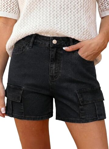 Astylish Women's High Waisted Shorts Jean Stretchy Casual Fashion Trendy Flap Pockets Denim Shorts in Kuwait