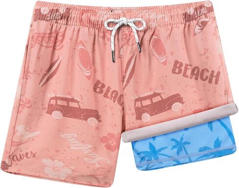 BRISIRA Boys Swim Trunks with Printed Compression Liner 5-16Y Bathing Suit Swim Shorts Swimsuit Anti-Chafe Youth Kids Teen in Saudi Arabia