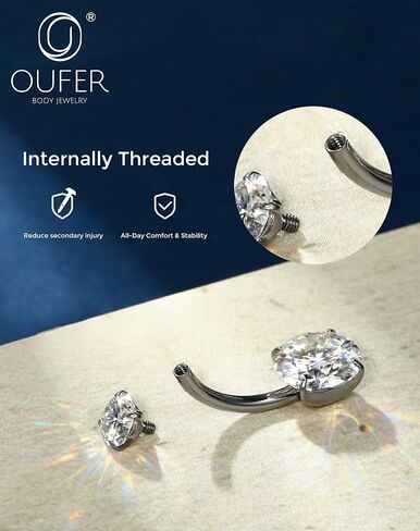 OUFER 14G G23 التيتانيوم مويسانيتي حلقة زر البطن مترابطة داخليًا مع مجموعة العناية للشفاء، D اللون VVS1 أحجار مقطوعة رائعة، فضي/18 قيراط مطلية بالذهب مجوهرات ثقب السرة مضادة للحساسية للنساء والرجال in Kuwait