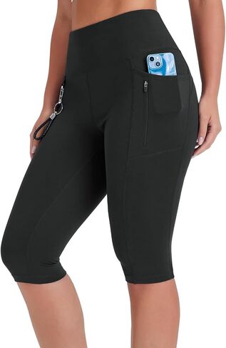 Women's 14" Long Biker Shorts Tummy Control Knee Length Hiking Shorts Capri Leggings Bermuda Shorts with Pockets in Kuwait