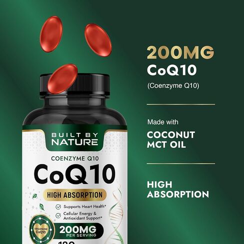 Built by Nature CoQ10 – High Absorption Coenzyme Q10 Supplement with Coconut MCT Oil – Promotes Heart Health, Cellular Energy & Antioxidant Support – 120 Softgels in Kuwait