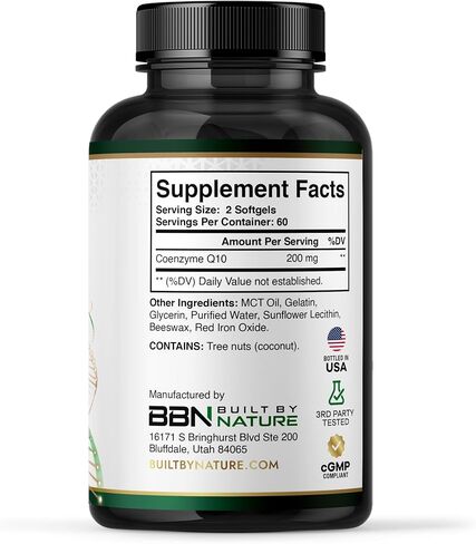 Built by Nature CoQ10 – High Absorption Coenzyme Q10 Supplement with Coconut MCT Oil – Promotes Heart Health, Cellular Energy & Antioxidant Support – 120 Softgels in Kuwait