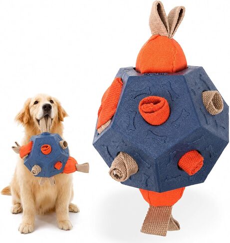 Dog Snuffle Ball - Upgrade Ball Interactive Puzzle Dog Toys, Foraging Truffle Pads Puppy Snack Dispenser Slow Feeder Suitable for Any Size Pet with Squeaky Carrot Toys (Blue) in Kuwait