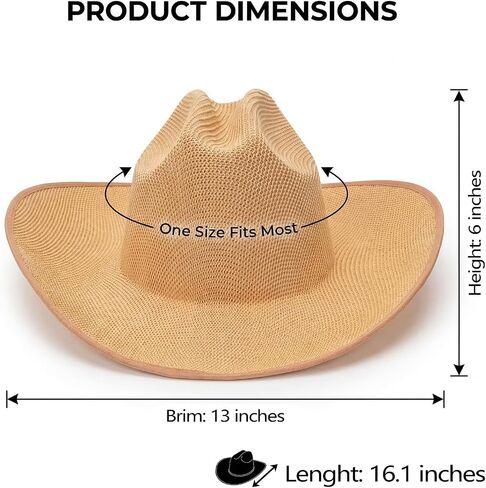 SeptCity Straw Cowboy Hat for Women, Western Cowgirl Hat for Beach, Summer Breathable Coastal Country Hats for Music Festivals Western Cowboy Costume Accessories for Halloween Natural in Saudi Arabia
