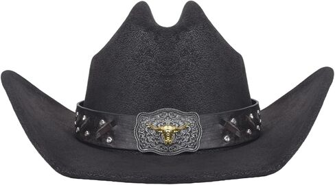Cowboy Hat for Men Women – Microfiber Faux Leather Western Hat, Medium Size (21.5-22.5 Inch Head Circumference) in Saudi Arabia