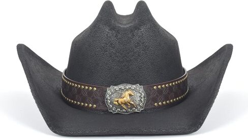 Cowboy Hat for Men Women – Microfiber Faux Leather Western Hat, Medium Size (21.5-22.5 Inch Head Circumference) in Kuwait